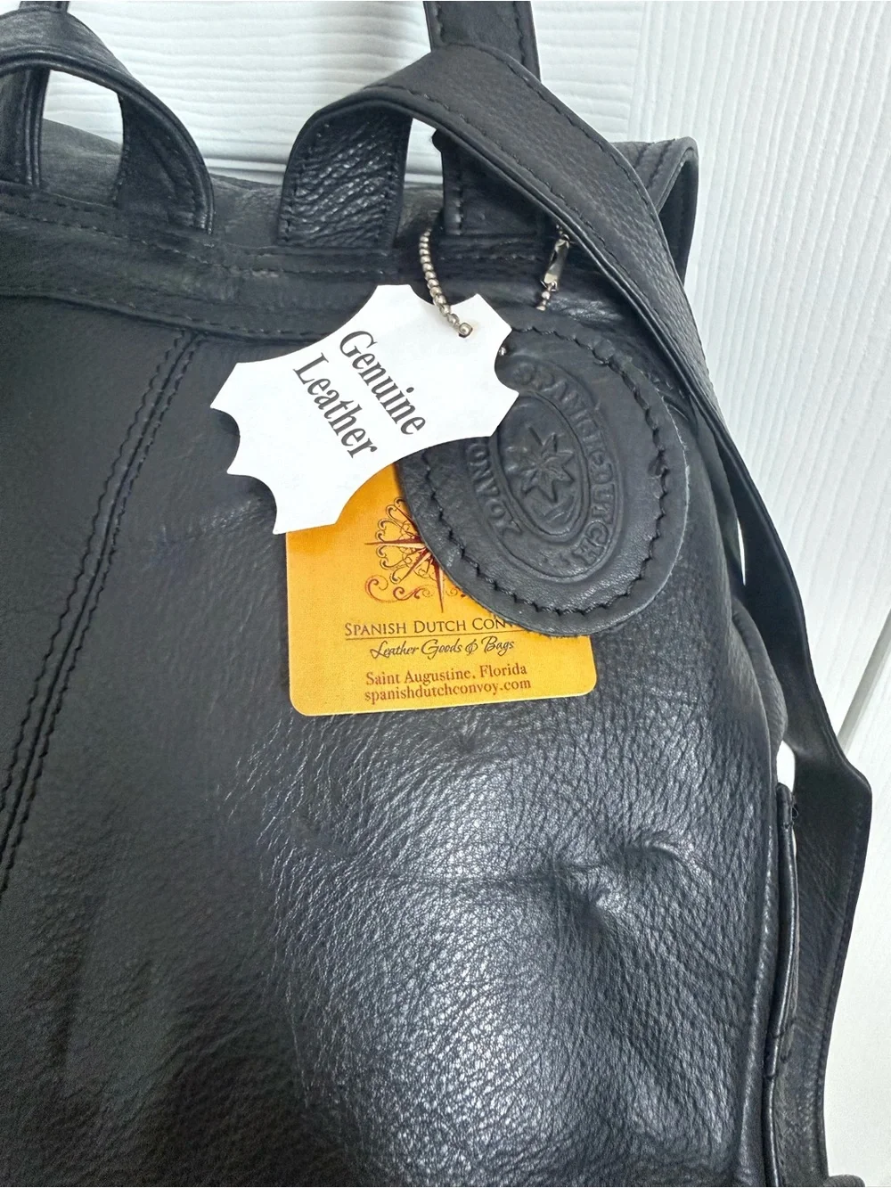 Beau Swan Spain Black Leather Backpack Purse vintage with tag